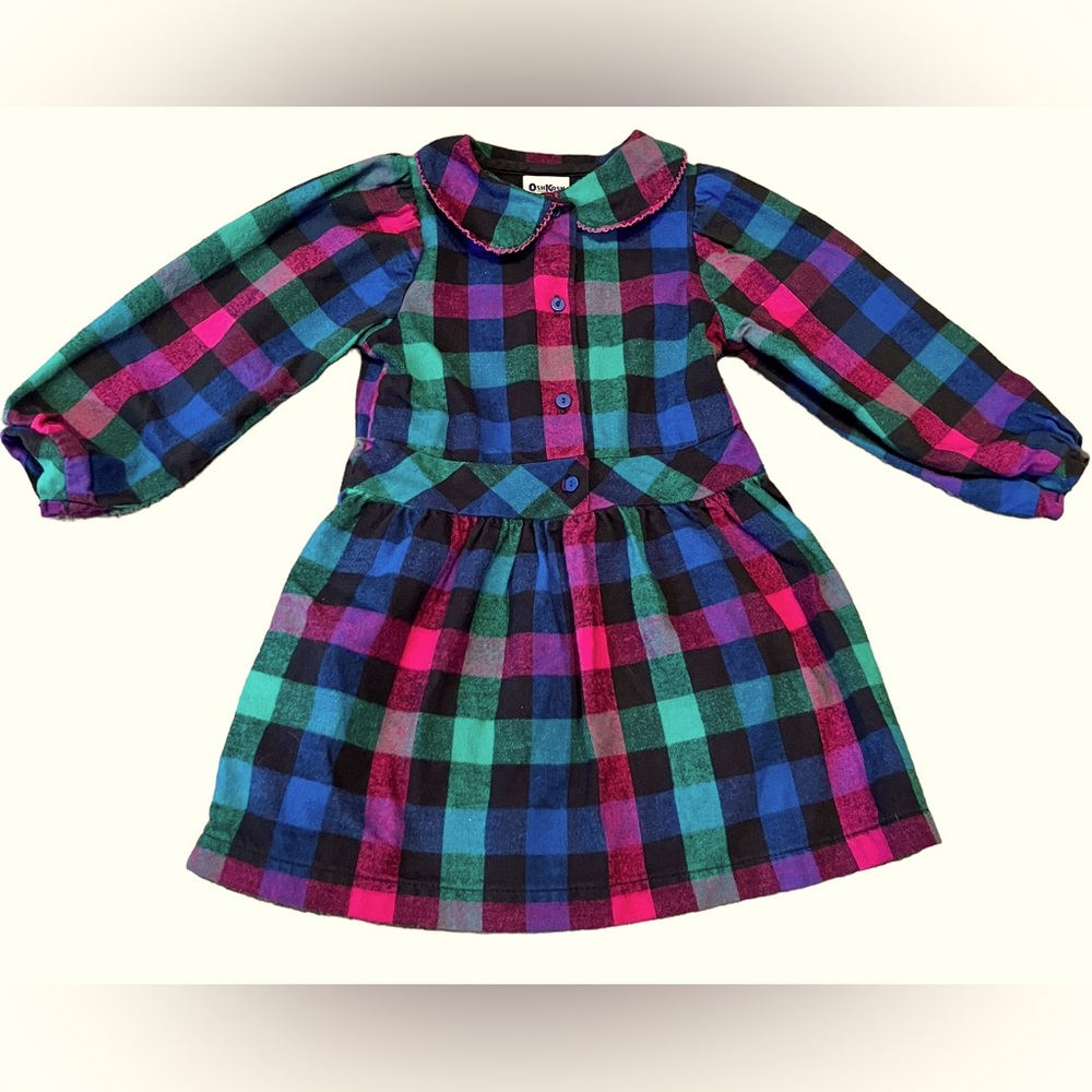 Vintage Oshkosh B’Gosh USA Made Flannel dress with bubble sleeves